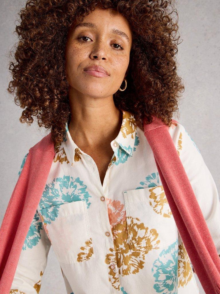 Sophie Organic Cotton Long Sleeve Collared Shirt in IVORY PR - MODEL DETAIL