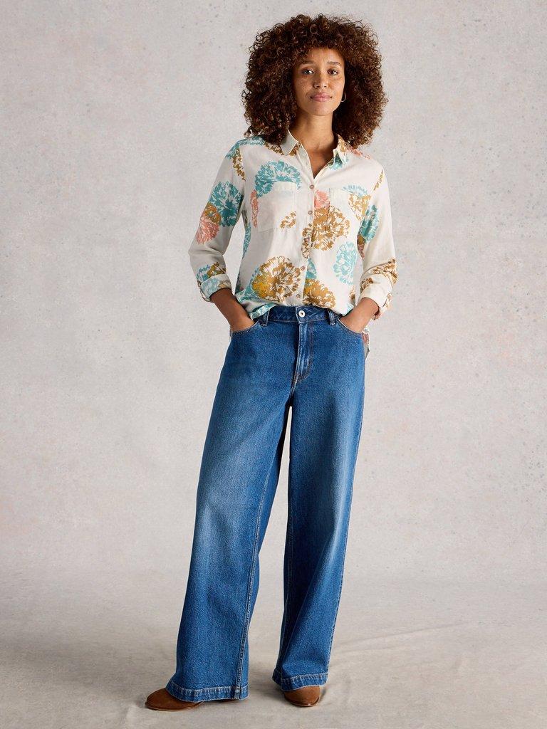 Sophie Organic Cotton Long Sleeve Collared Shirt in IVORY PR - MODEL FRONT