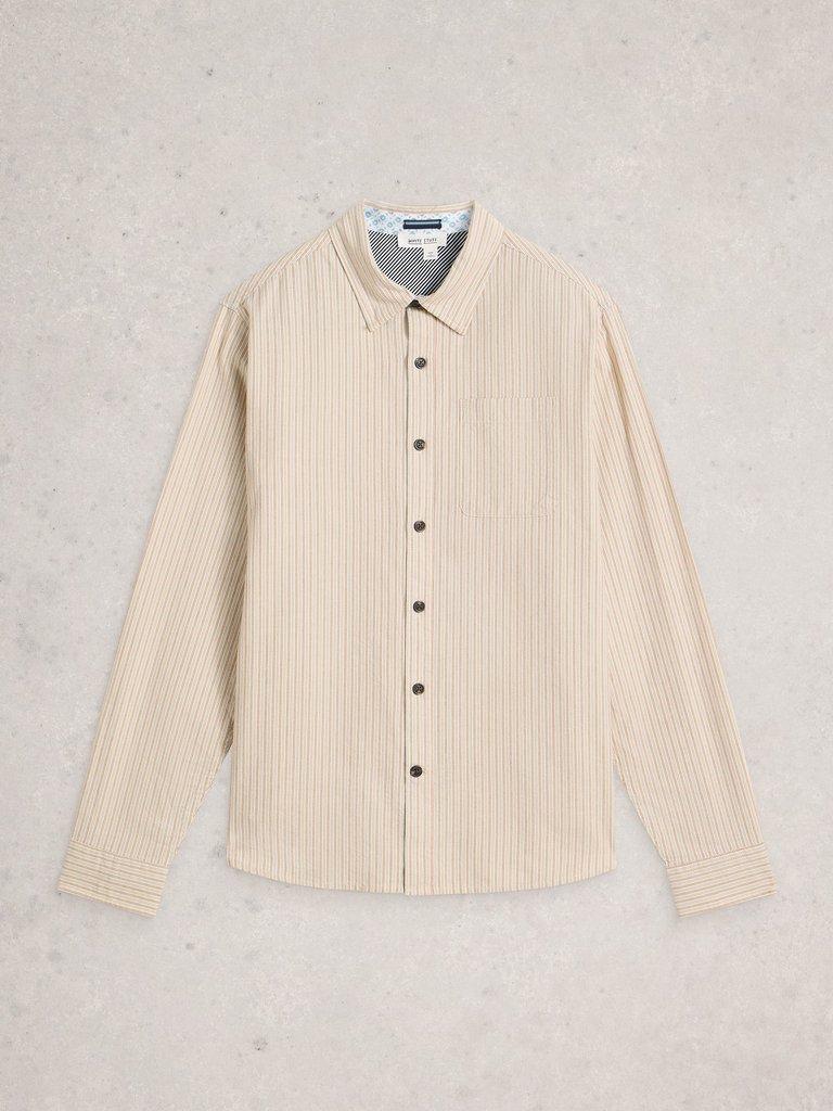 Bruton Stripe Collared Shirt in LGT NAT - FLAT FRONT