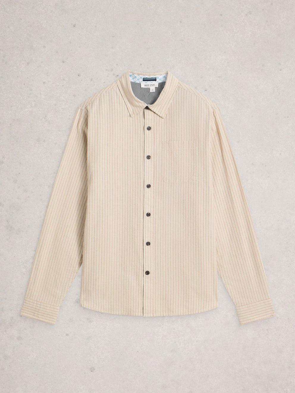 Bruton Stripe Collared Shirt in LGT NAT - FLAT FRONT