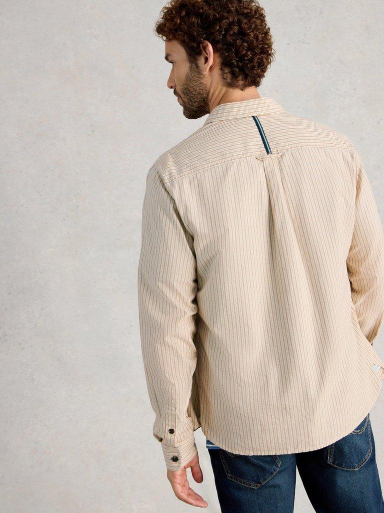 Bruton Stripe Collared Shirt in LGT NAT - MODEL BACK