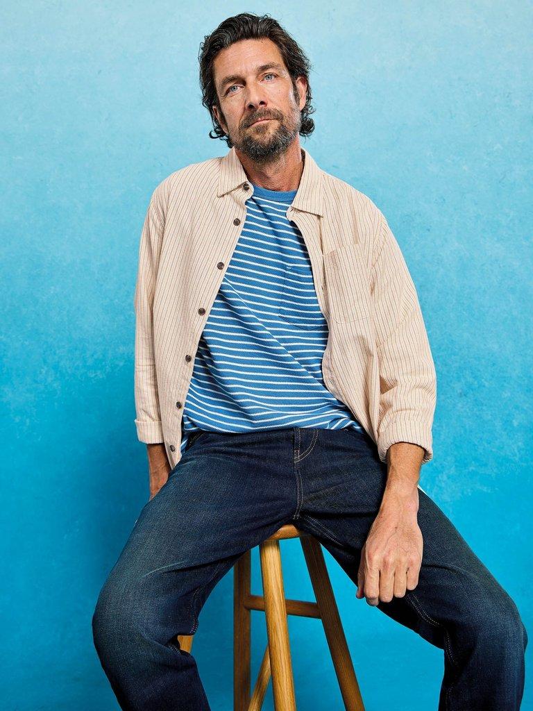 Bruton Stripe Collared Shirt in LGT NAT - MIXED