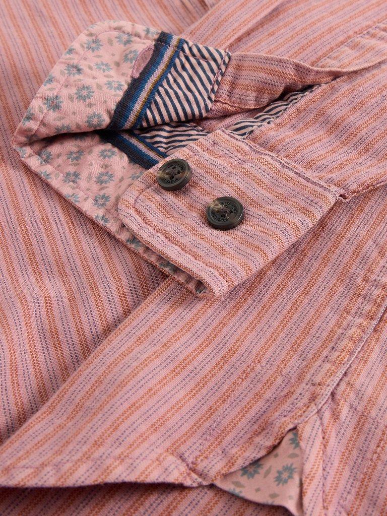 Bruton Stripe Collared Shirt in LGT PINK - FLAT DETAIL