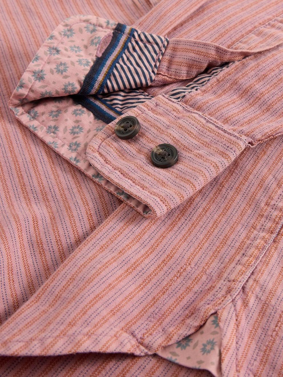 Bruton Stripe Collared Shirt in LGT PINK - FLAT DETAIL