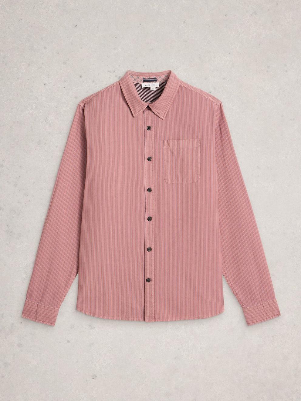 Bruton Stripe Collared Shirt in LGT PINK - FLAT FRONT