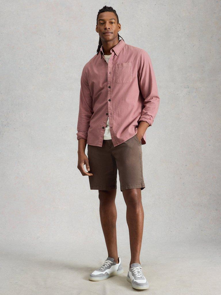 Bruton Stripe Collared Shirt in LGT PINK - MODEL FRONT