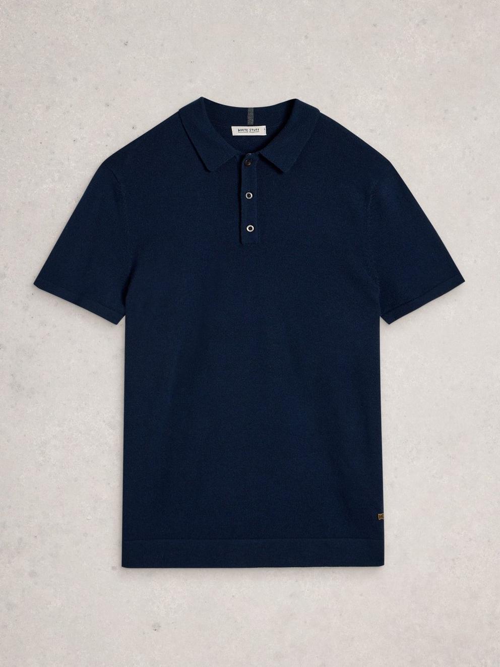Newport Merino Polo SS in DARK NAVY - FLAT FRONT