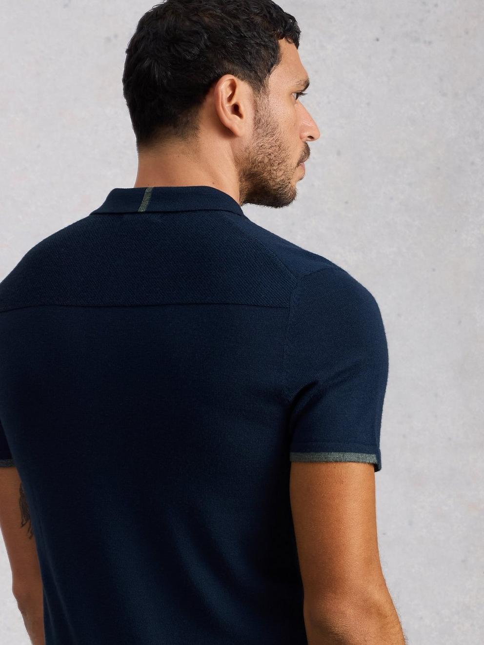 Newport Merino Polo SS in DARK NAVY - MODEL BACK
