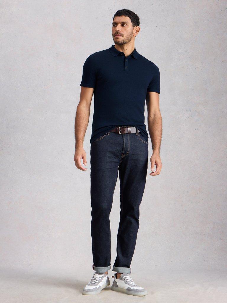 Newport Merino Polo SS in DARK NAVY - MODEL FRONT