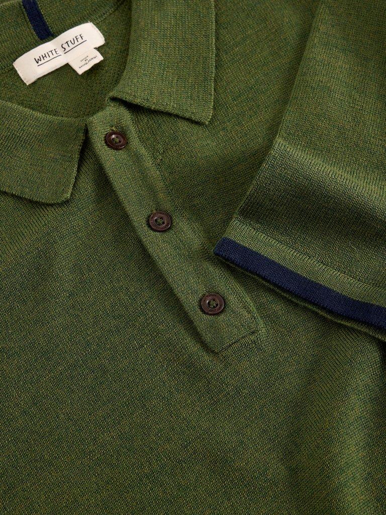 Newport Merino Polo SS in KHAKI GRN - FLAT DETAIL