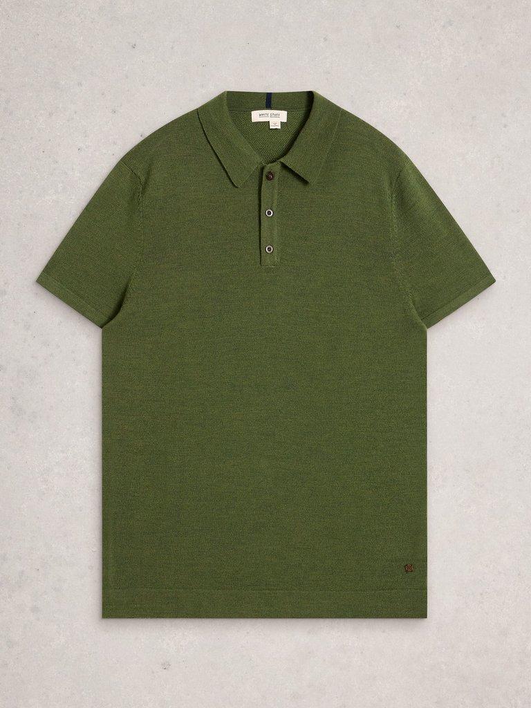 Newport Merino Polo SS in KHAKI GRN - FLAT FRONT