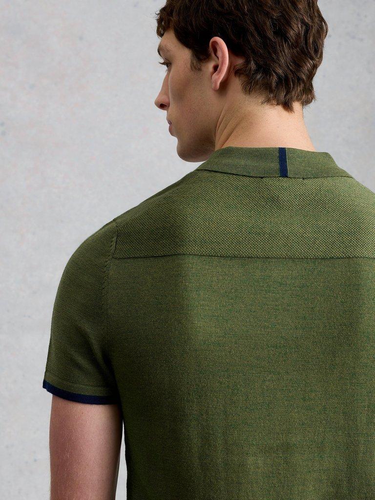 Newport Merino Polo SS in KHAKI GRN - MODEL BACK