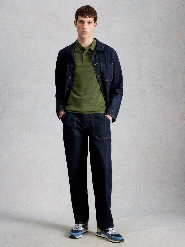 Newport Merino Polo SS in KHAKI GRN - MODEL FRONT