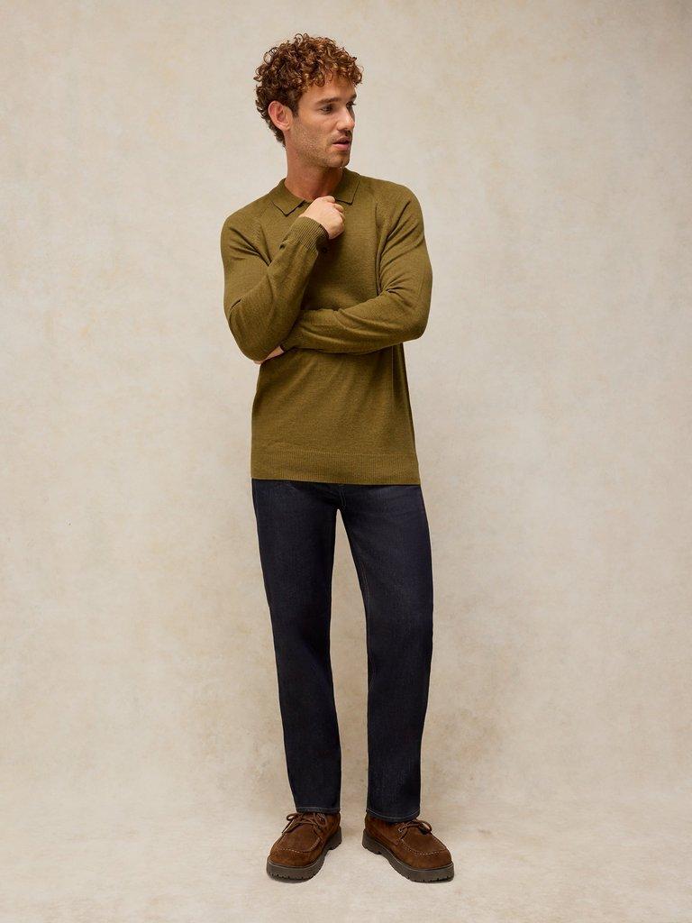 Newport Merino Polo LS in DK CHART - MODEL FRONT