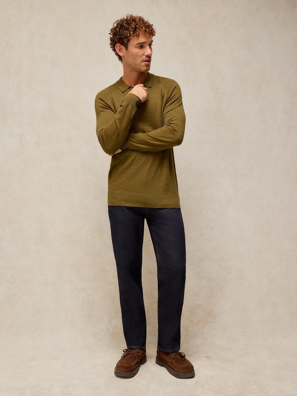Newport Merino Polo LS in DK CHART - MODEL FRONT
