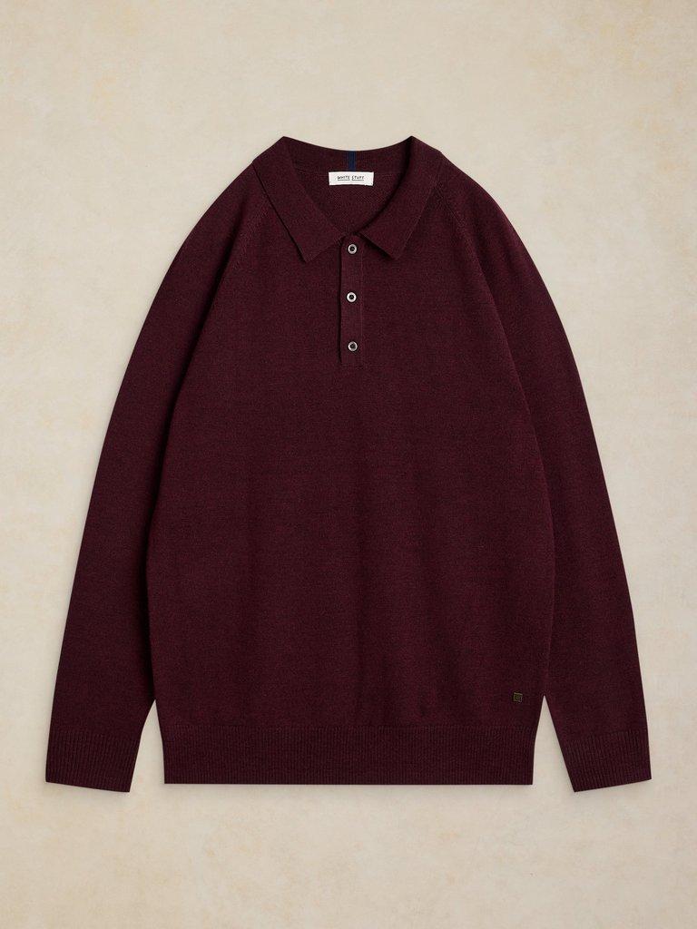Newport Merino Polo LS in DK PLUM - FLAT FRONT