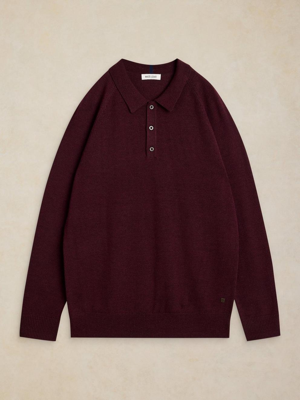 Newport Merino Polo LS in DK PLUM - FLAT FRONT