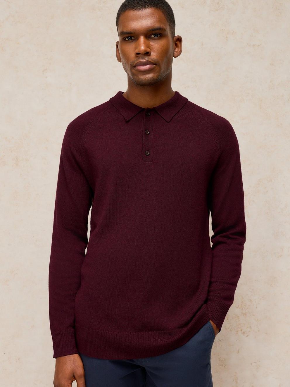 Newport Merino Polo LS in DK PLUM - LIFESTYLE
