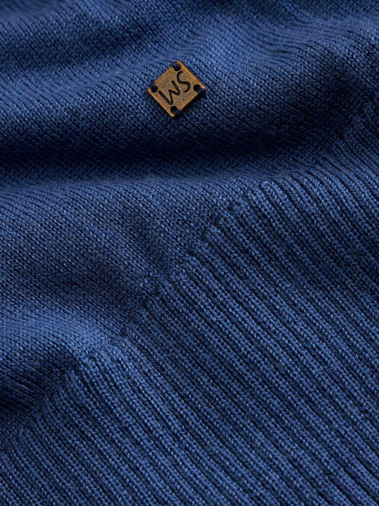 Newport Merino Polo LS in MID BLUE - FLAT DETAIL