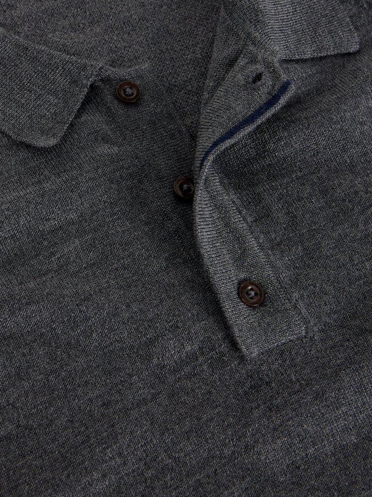 Newport Merino Polo LS in MID GREY - FLAT DETAIL