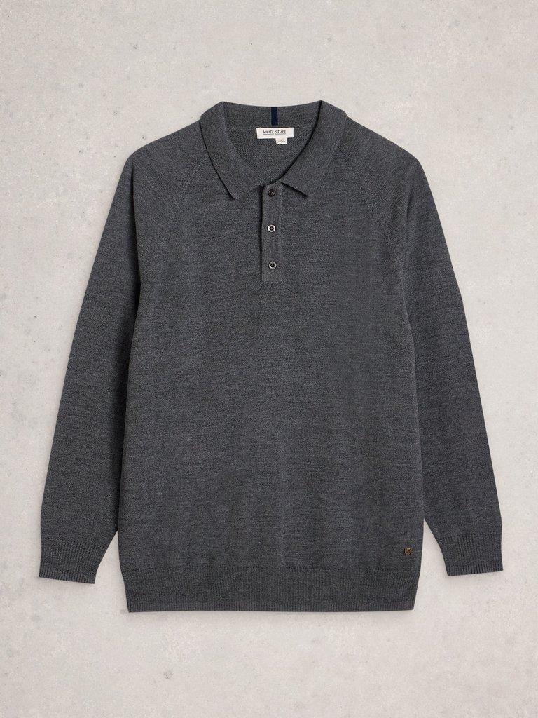 Newport Merino Polo LS in MID GREY - FLAT FRONT