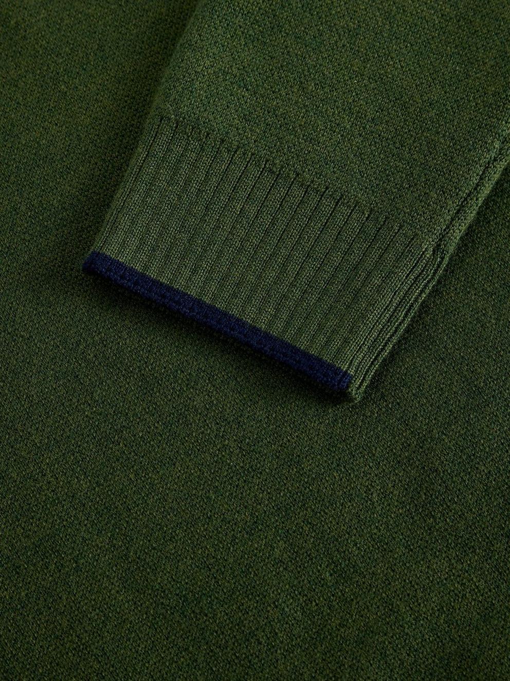 Newport Merino Funnel Neck in KHAKI GRN - FLAT DETAIL