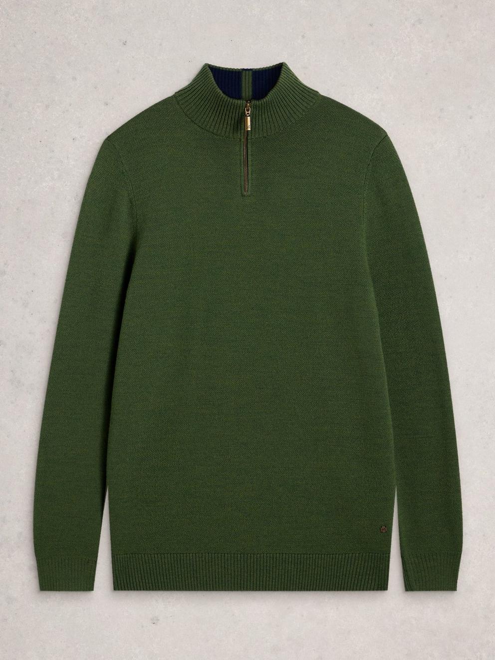 Newport Merino Funnel Neck in KHAKI GRN - FLAT FRONT