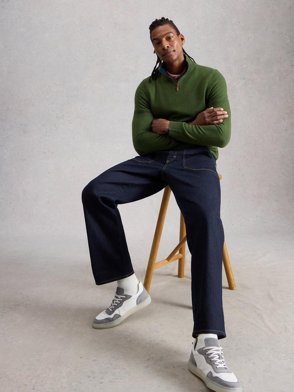 Newport Merino Funnel Neck in KHAKI GRN - LIFESTYLE