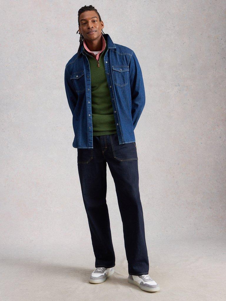 Newport Merino Funnel Neck in KHAKI GRN - MODEL FRONT