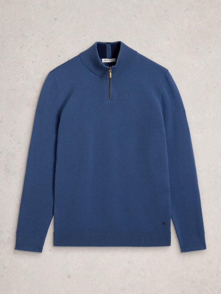 Newport Merino Funnel Neck in MID BLUE - FLAT FRONT