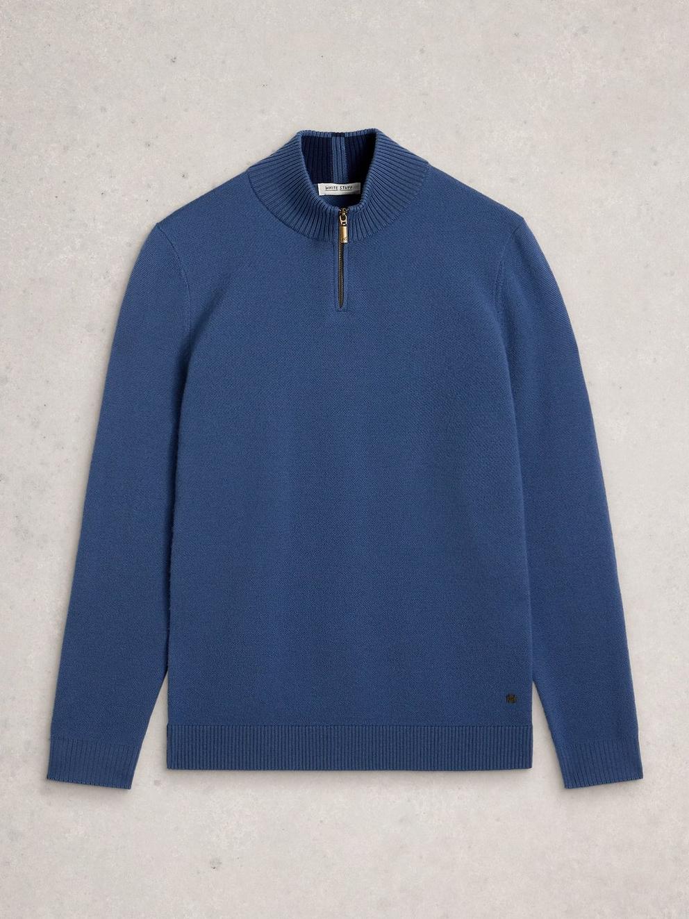 Newport Merino Funnel Neck in MID BLUE - FLAT FRONT