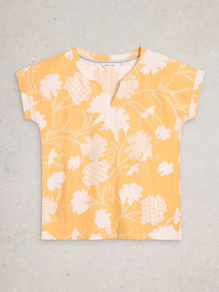 NELLY NOTCH NECK PRINT T-SHIRT in YELLOW PR - FLAT FRONT