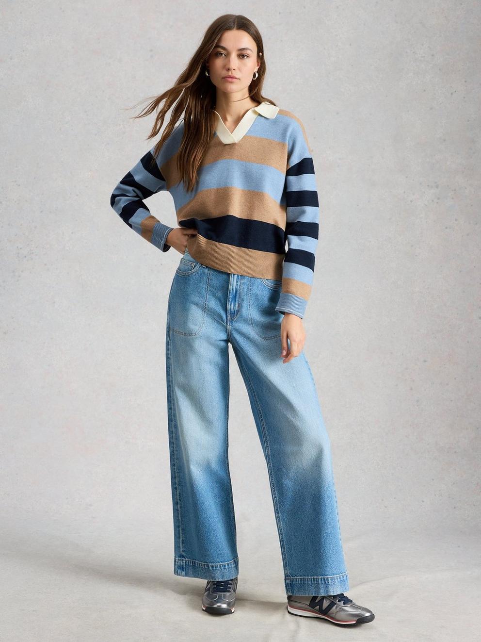 ROCHELLE RUGBY JUMPER in BLUE MLT - MODEL FRONT