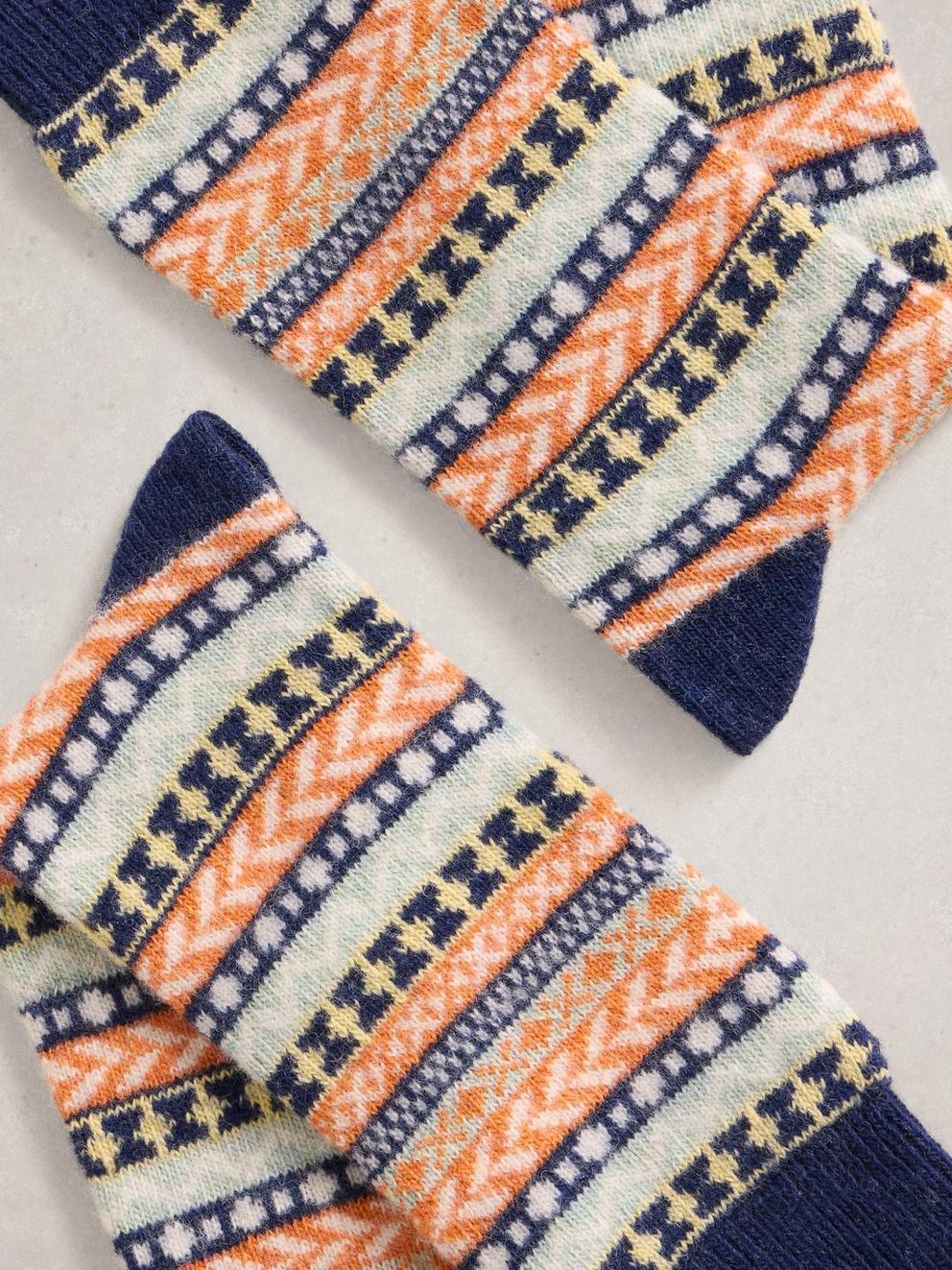 Fairisle Wool Sock in ORANGE MLT - FLAT DETAIL