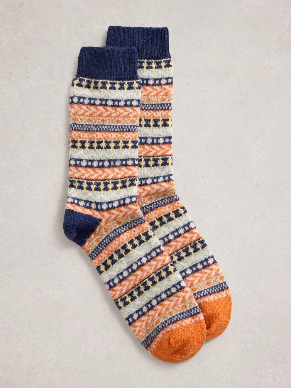 Fairisle Wool Sock in ORANGE MLT - FLAT FRONT