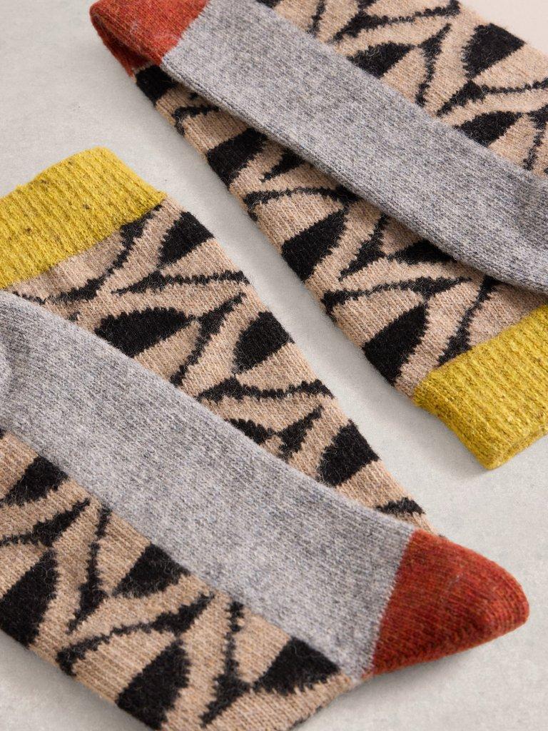 Geo Spot Wool Sock in NAT MLT - FLAT DETAIL