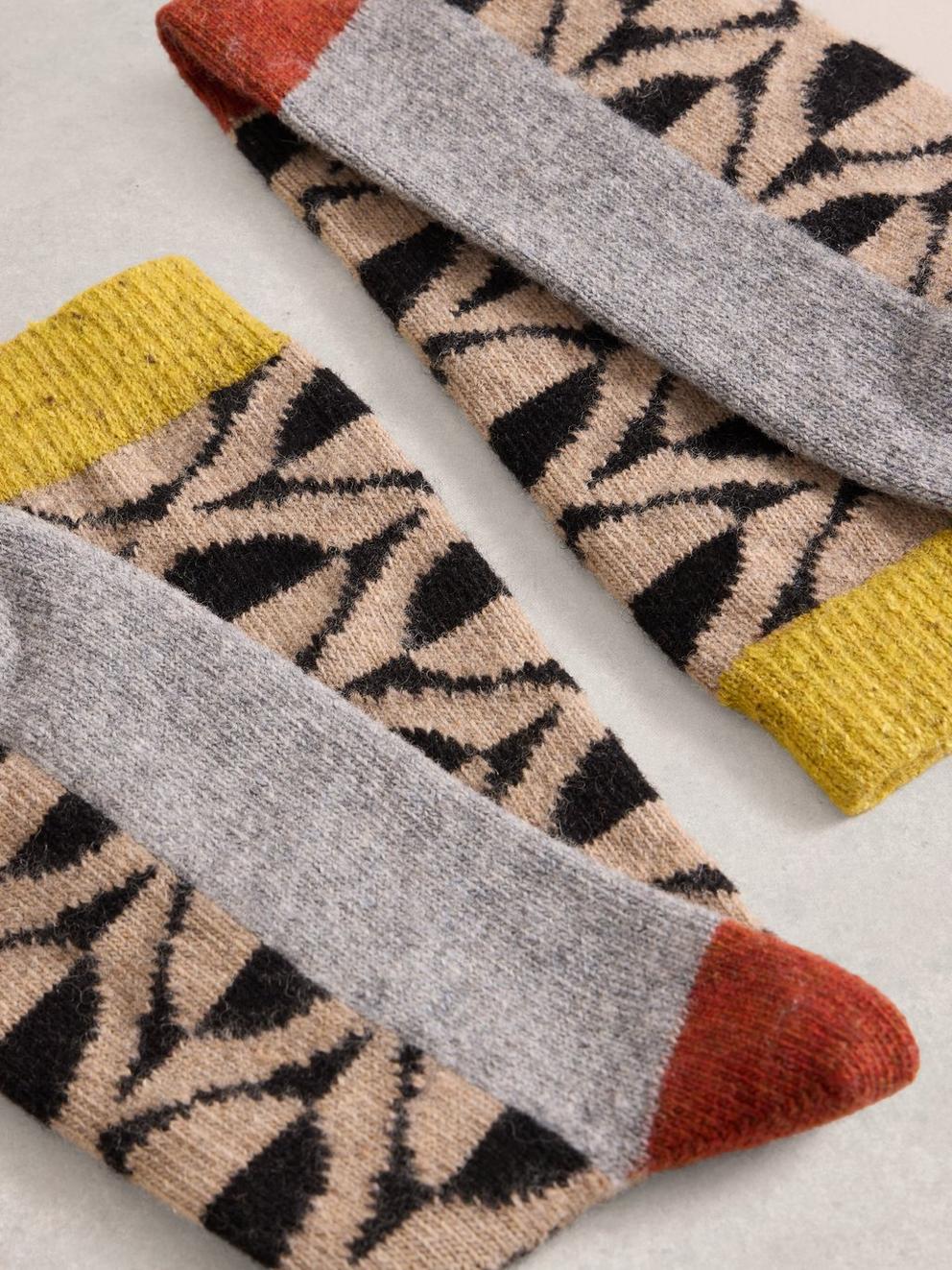 Geo Spot Wool Sock in NAT MLT - FLAT DETAIL
