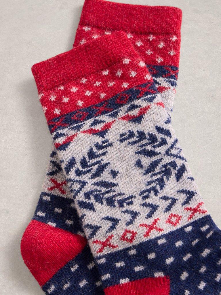 Block Fairisle Wool Sock in NAVY MULTI - FLAT DETAIL