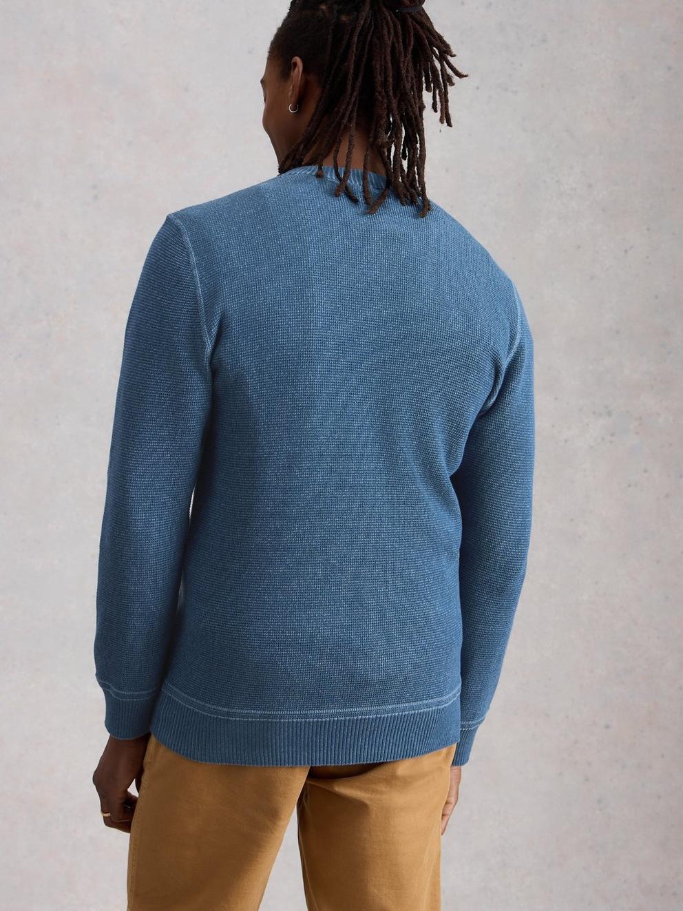 Attadale Henley Jumper in INDIGO BLE - MODEL BACK