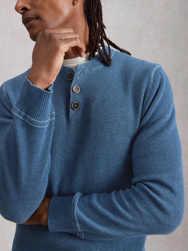 Attadale Henley Jumper in INDIGO BLE - MODEL DETAIL