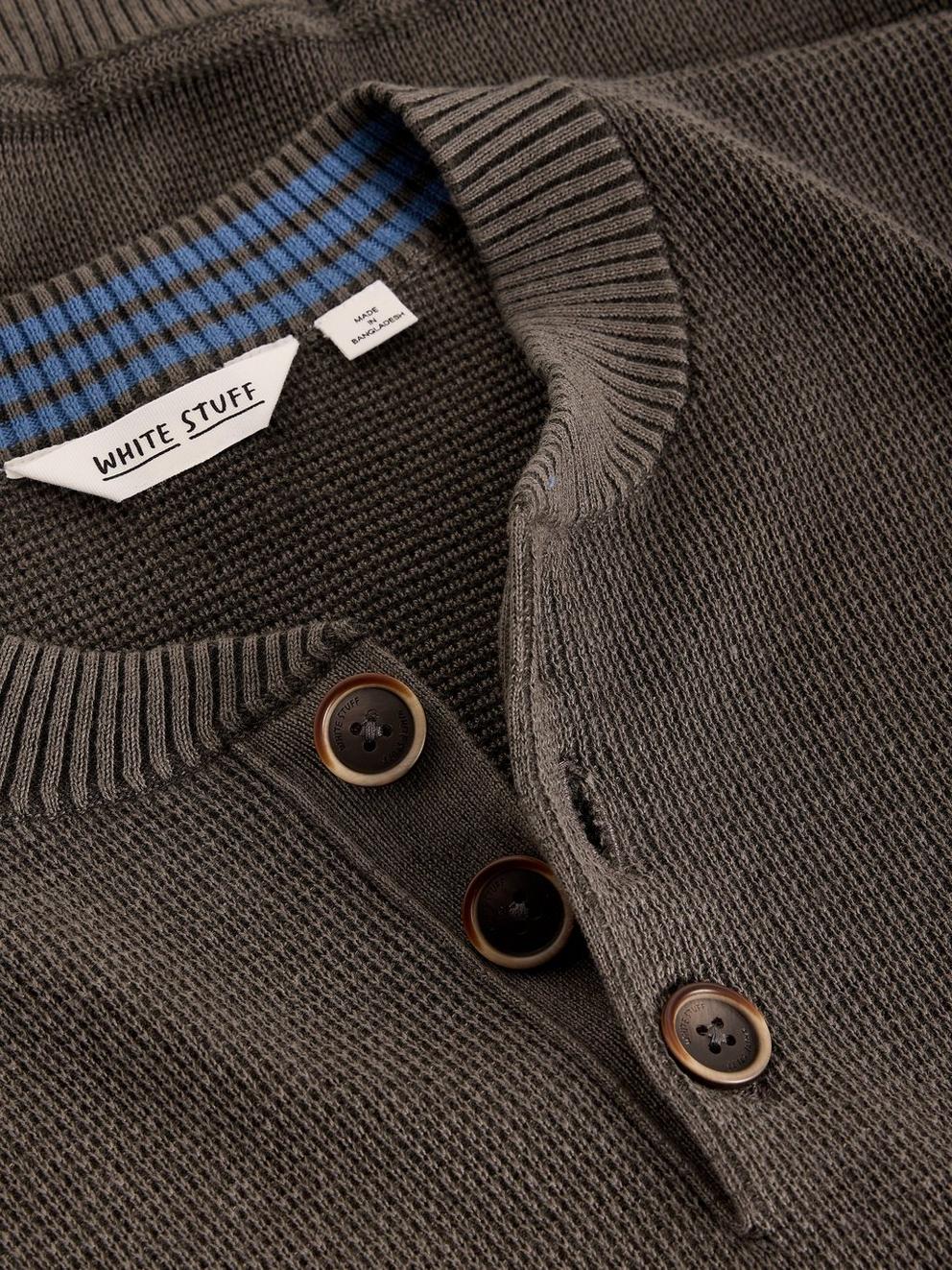 Attadale Henley Jumper in WASHED BLK - FLAT DETAIL