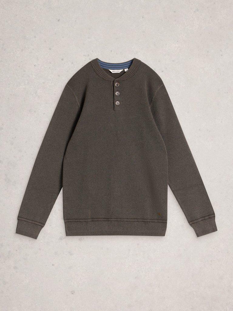 Attadale Henley Jumper in WASHED BLK - FLAT FRONT