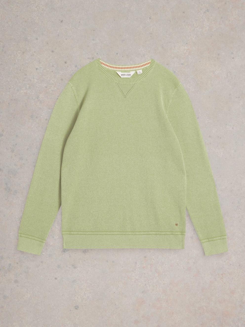 Attadale Plain Crew Neck Jumper in LGT GREEN - FLAT FRONT