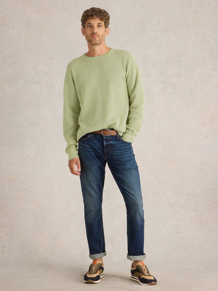 Attadale Plain Crew Neck Jumper in LGT GREEN - MODEL FRONT