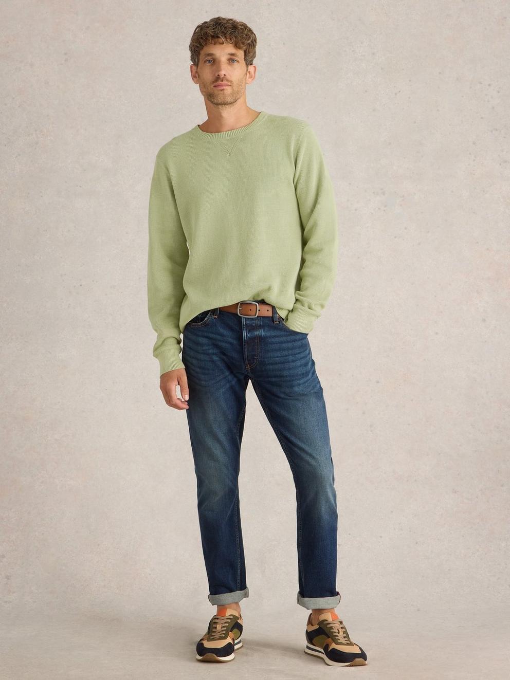Attadale Plain Crew Neck Jumper in LGT GREEN - MODEL FRONT