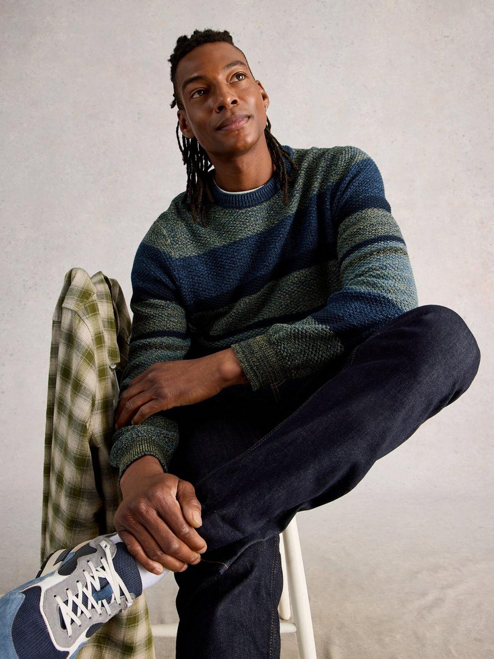 Twisted Crew Colourblock in NAVY MULTI - LIFESTYLE