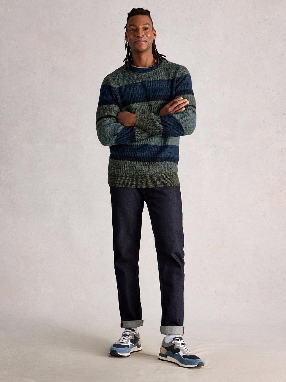 Twisted Crew Colourblock in NAVY MULTI - MODEL FRONT