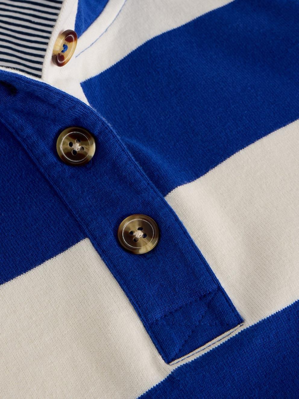 BOBBY BUTTON STRIPE SWEAT in BLUE MLT - FLAT DETAIL