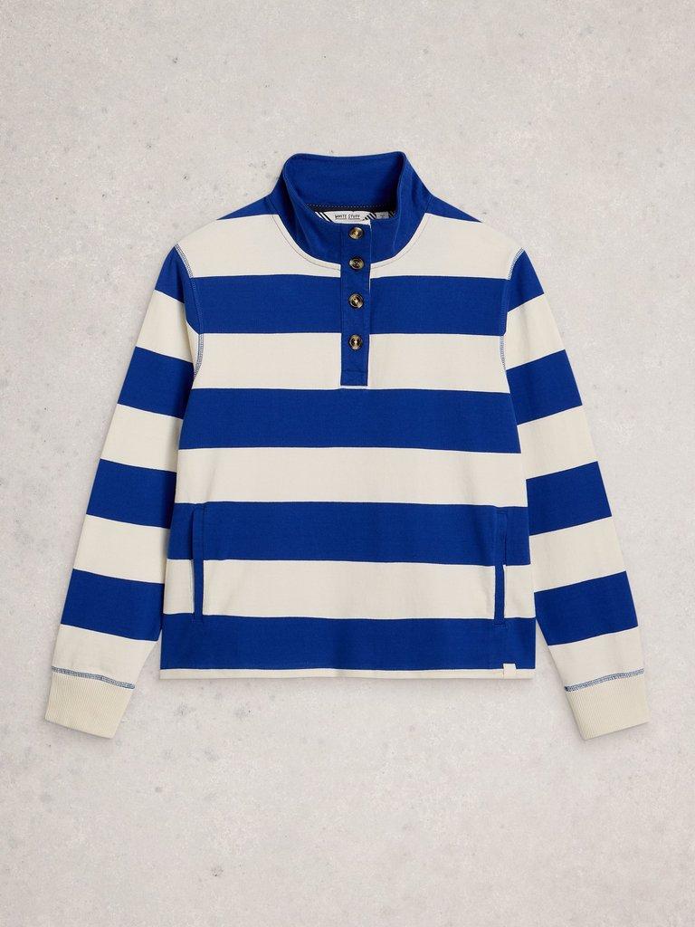 BOBBY BUTTON STRIPE SWEAT in BLUE MLT - FLAT FRONT
