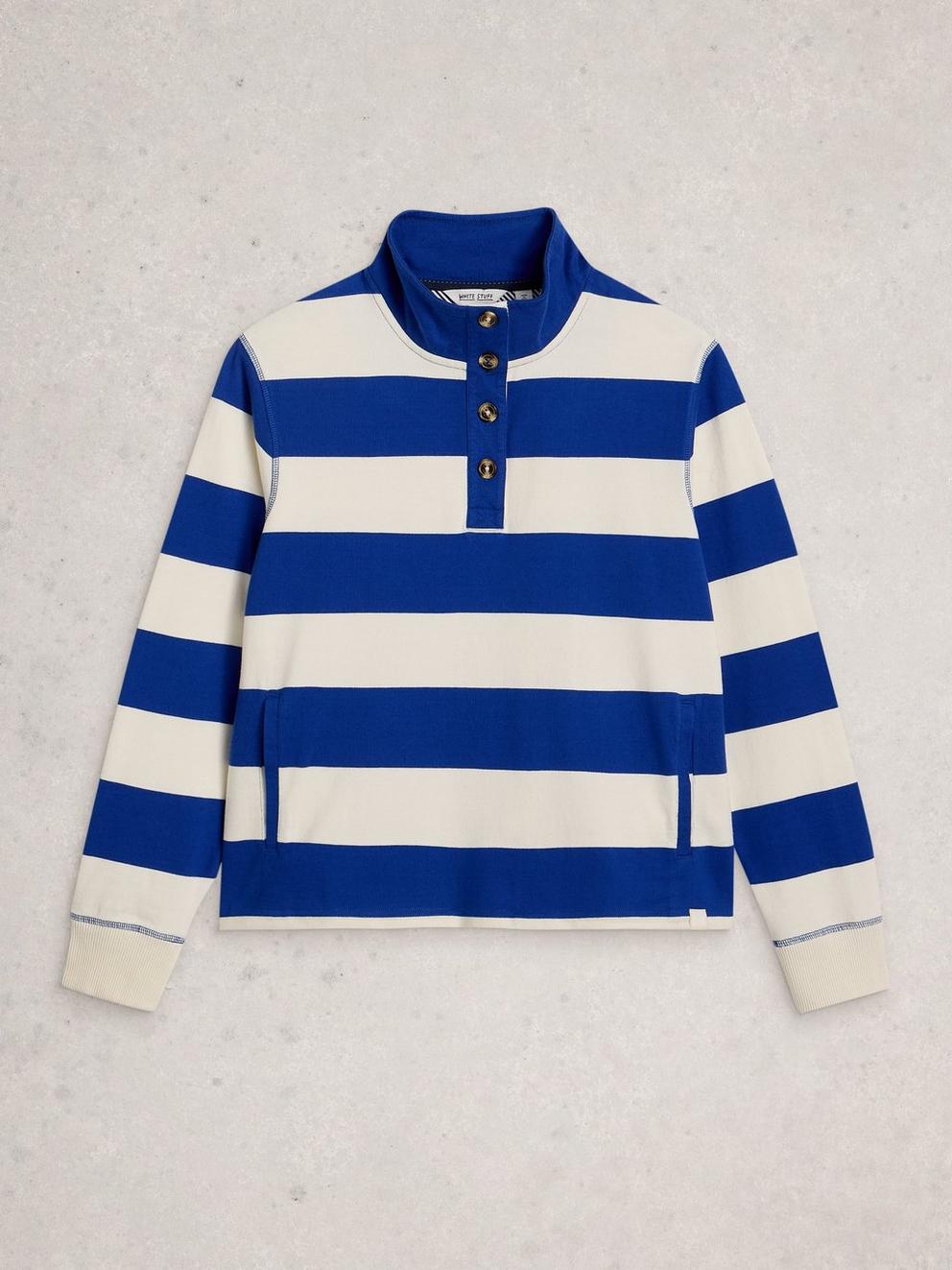 BOBBY BUTTON STRIPE SWEAT in BLUE MLT - FLAT FRONT